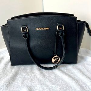 Michael Kors Black Crossgrain Leather Satchel Purse